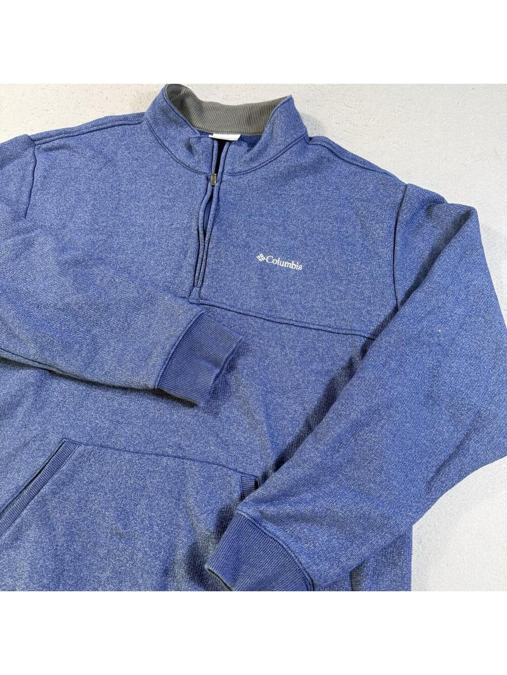 Columbia 1/4 Zip Pullover Sweatshirt Blue Fleece Pouch Pocket XXL